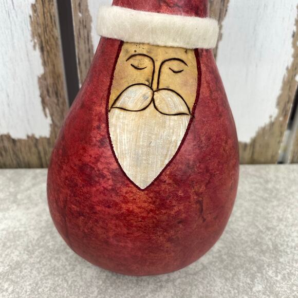 Handmade Santa Gourd Christmas Holiday Red With Stem 8” Rustic farmhouse - Picture 2 of 7